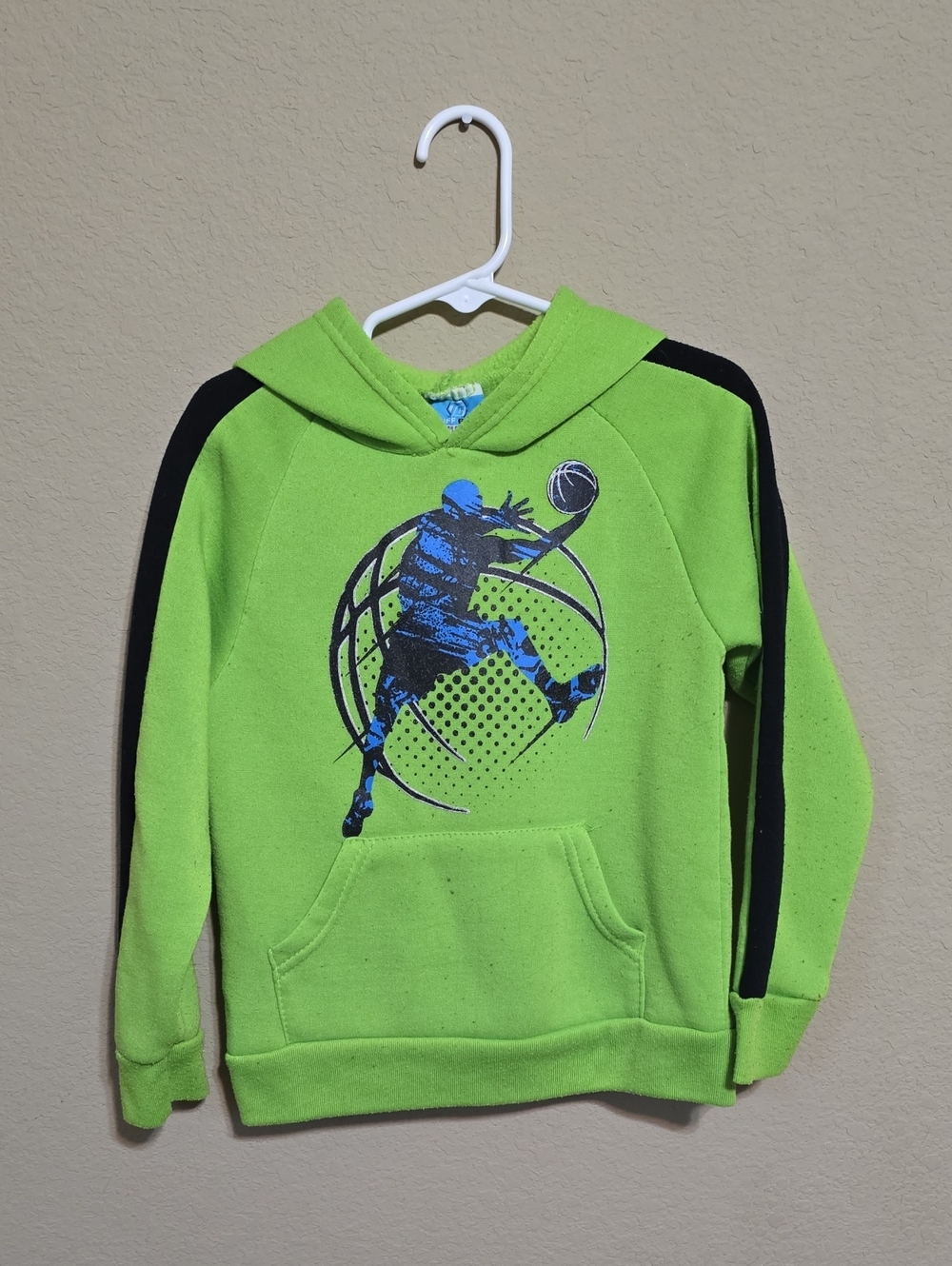 Active Kids Neon Green Basketball Hoodie with Black Sleeve Stripes